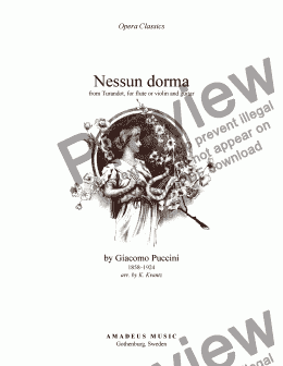 page one of Nessun dorma for violin or flute and guitar