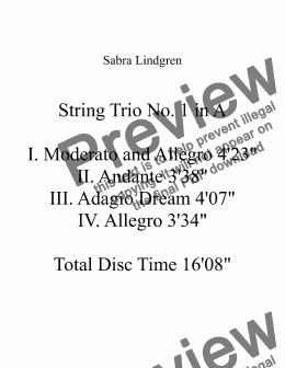 page one of String Trio No. 1 in A II. Andante