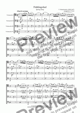 page one of Frühlingslied / Spring Song for cello quartet