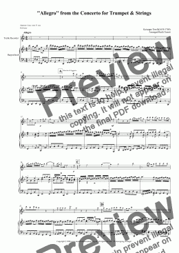 page one of Allegro from the Trumpet Concerto for Treble Recorder & Keyboard