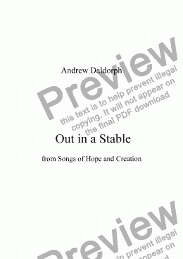 page one of Songs of Hope and Creation - Out in a Stable