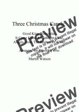 page one of Three Christmas Carols for Recorder Trio.
