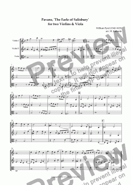 page one of Pavane, ’The Earle of Salisbury’ for two Violins & Viola
