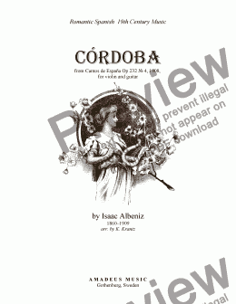 page one of Cordoba from Cantos de España Op. 232 for violin and guitar