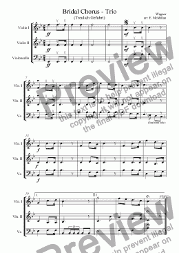 page one of Bridal Chorus (Here Comes the Bride) for String Trio (2 violins & cello)