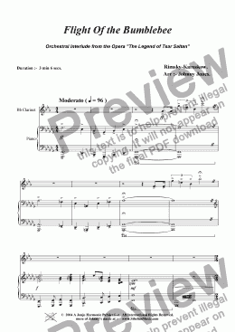 page one of Flight of the Bumble Bee  ( Bb Clarinet and Piano )