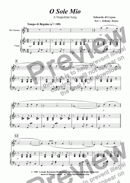 page one of O Sole Mio  ( Clarinet and Piano )