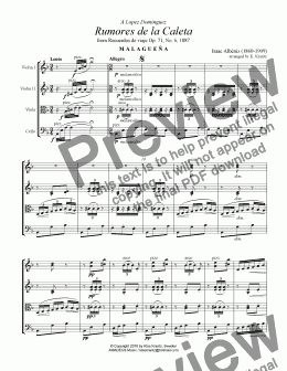 page one of Rumores de la Caleta Op. 71, No 6 for string quartet