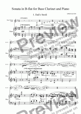 page one of Sonata in Bb for Bass Clarinet and Piano