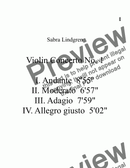 page one of Violin Concerto No. 1 in A minor, II. Moderato, arranged for Solo Violin with Piano Accompaniment