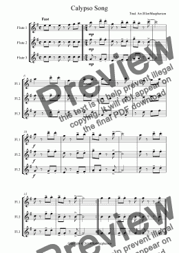 page one of "Calypso Song" - (flute trio)