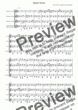 page one of Jupiter Hymn for Clarinet Quartet