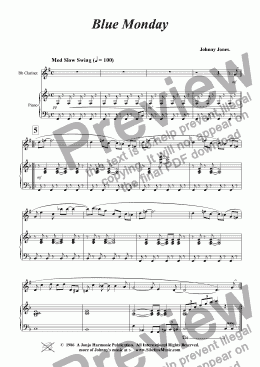 page one of Blue Monday  ( Clarinet and Piano )