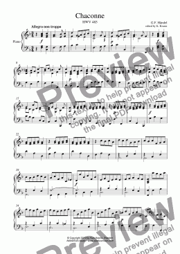 page one of Chaconne in F Major HWV 485 for piano solo