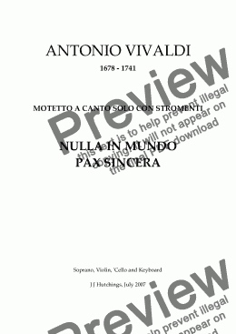 page one of Vivaldi - Nulla in mundo pax sincera (complete) [S, Vln, Vlc & Keyboard]