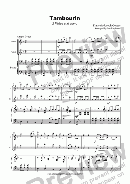 page one of Tambourin (two flutes/piano)