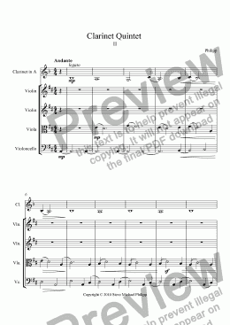 page one of Clarinet Quintet Second Movement
