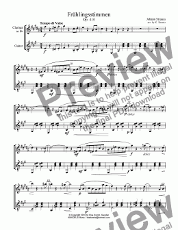 page one of Frühlingsstimmen / Voices of Spring for clarinet in Bb and guitar