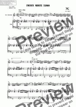 page one of Twenty Minute Tango for Eb Alto Saxophone & Piano