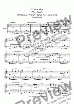 page one of Capua - O Sole Mio  ("My Sun"), arr. for piano solo