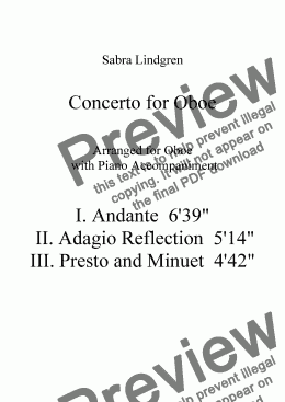 page one of Concerto for Oboe, II. Adagio Reflection, for Solo Oboe with Piano Accompaniment