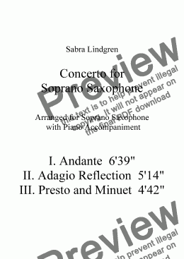 page one of Concerto for Soprano Saxophone, II. Adagio Reflection, for Solo Soprano Saxophone with Piano Accompa