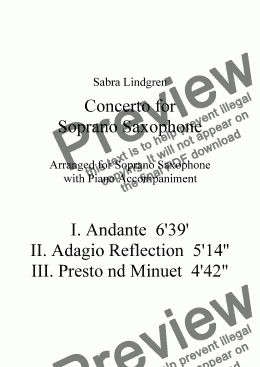 page one of Concerto for Soprano Saxophone, III. Presto and Minuet, for Solo Saxophone with Piano Accompanime