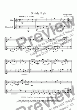 page one of O Holy Night for flute and clarinet