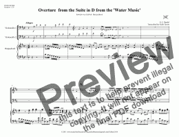 page one of Overture from Suite in D (Water Music) for two Cello's & Keyboard