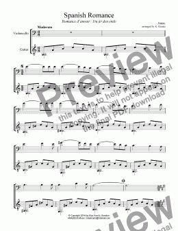 page one of Spanish Romance / Romance anónimo for cello and easy guitar