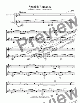 page one of Spanish Romance / Romance anónimo for clarinet and easy guitar