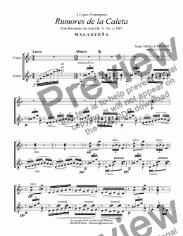 page one of Rumores de la Caleta Op. 71, No 6 for violin and guitar