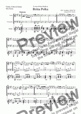 page one of Britta Polka for violin, cello and guitar