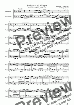 page one of Prelude and Allegro (Sonata in Gminor), HWV 574