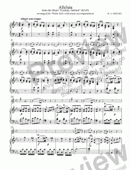 page one of Alleluia (MOZART), Allegro movement from "Exsultate, Jubilate" (K165) for Solo Violin with Piano accompaniment, arr. by Pamela Webb Tubbs
