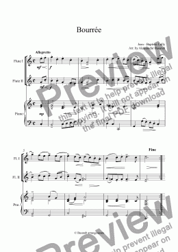 page one of Bourrée in C  major, arr. for 2 Flutes & Piano