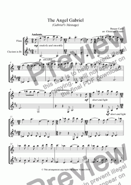 page one of The Angel Gabriel for Flute and Clarinet