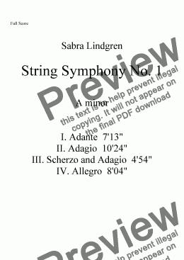 page one of String Symphony No. I in A minor, II. Adagio