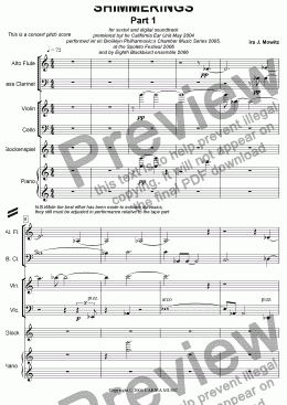 page one of Shimmerings  for Pierrot Ensemble and digital soundtrack