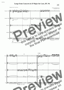 page one of Largo from Lute Concerto in D Major for Brass Quintet, RV. 96 (Lower version)