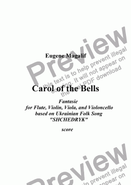 page one of CAROL OF THE BELLS. Flute, Violin, Viola, Cello