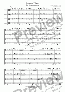 page one of Praetorius - BRANSLE DE VILLAGES - for viola ensemble