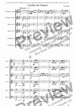 page one of Fanfare for Seaton - for brass sextet