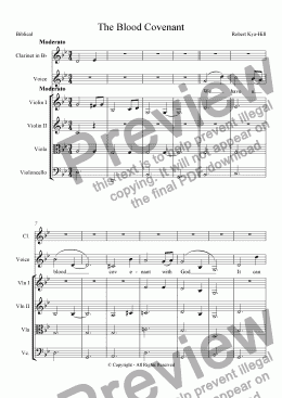 page one of The Blood Covenant [Strings, Clarinet in B-Flat, Voice]
