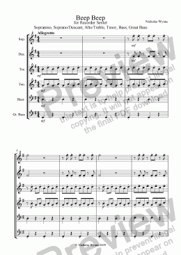 page one of Beep Beep for Recorder Sextet