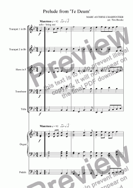 page one of Charpentier: Prelude from ’Te Deum - for brass quintet and organ