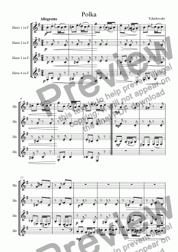 page one of Polka for Horn Quartet