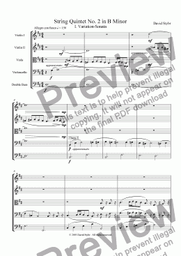 page one of String Quintet No. 2 in B Minor: I. Variation-Sonata