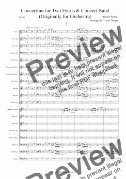page one of Concertino for 2 Horns & Concert Band - Kuhlau - Score