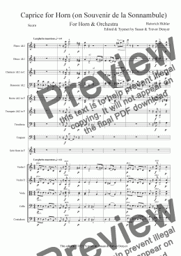 page one of Caprice for Horn - Horn & Orchestra - Hübler - Score